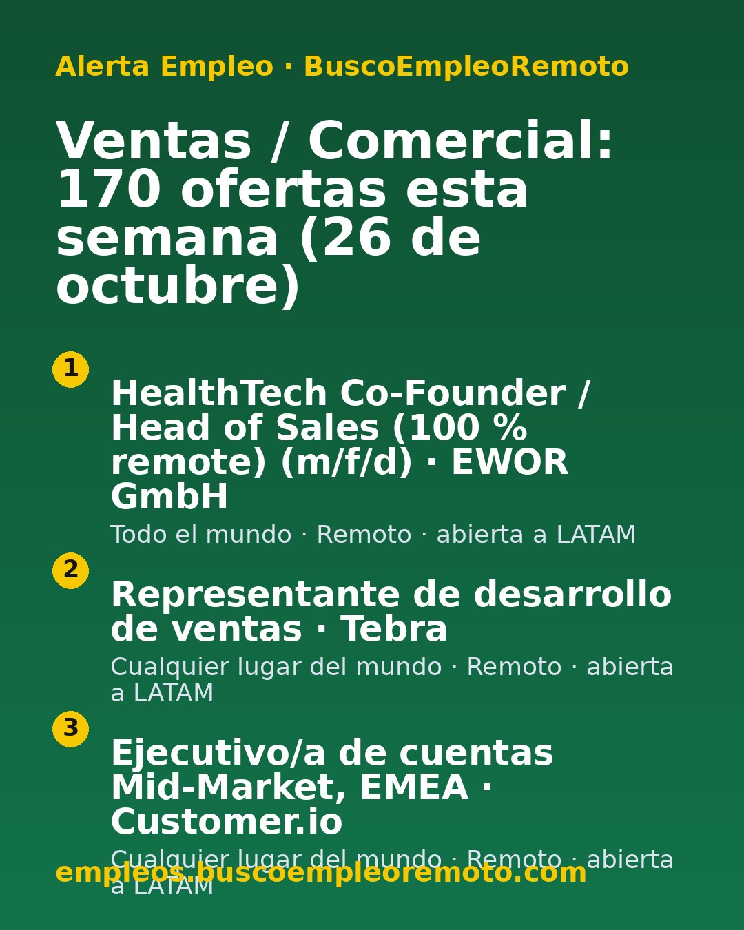 Ventas / Comercial: 170 ofertas esta semana (26 de octubre)