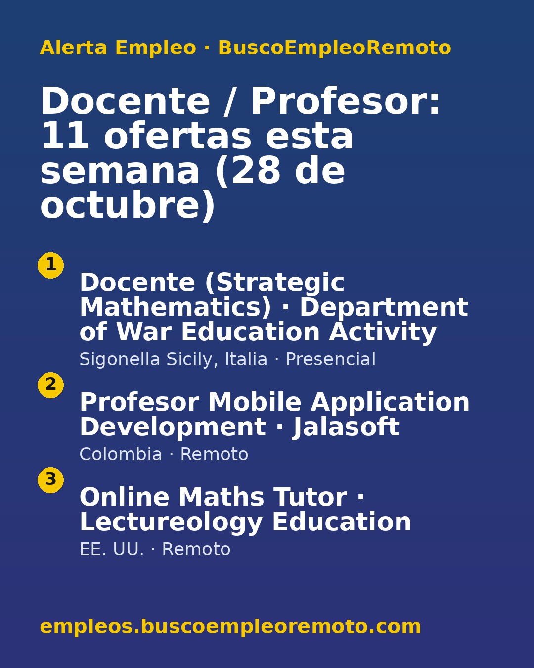 Docente / Profesor: 11 ofertas esta semana (28 de octubre)