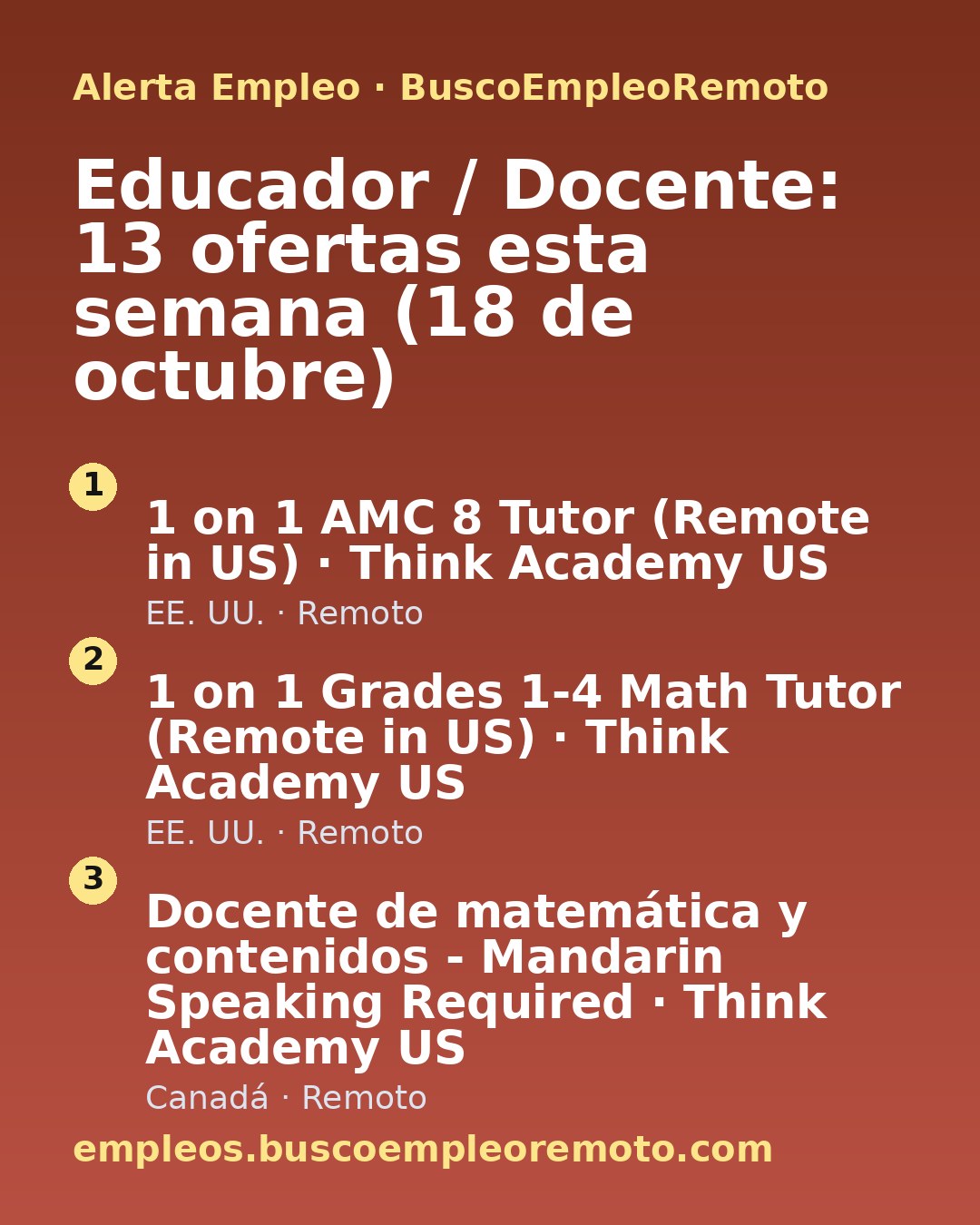 Educador / Docente: 13 ofertas esta semana (18 de octubre) · imagen 1 de 1