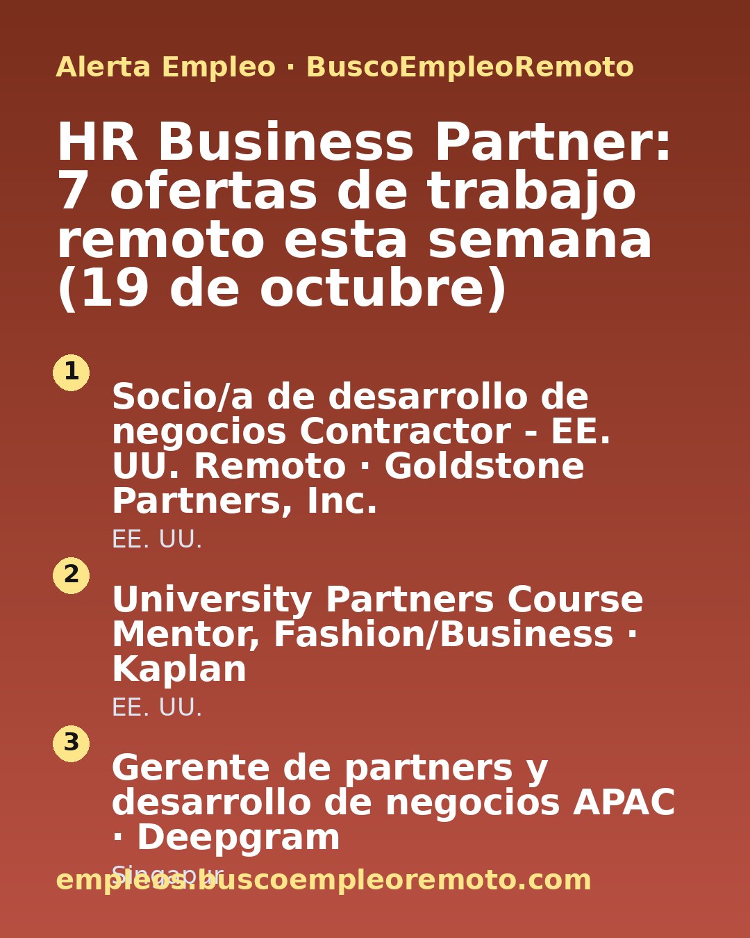 HR Business Partner: 7 ofertas de trabajo remoto esta semana (19 de octubre) · imagen 1 de 1
