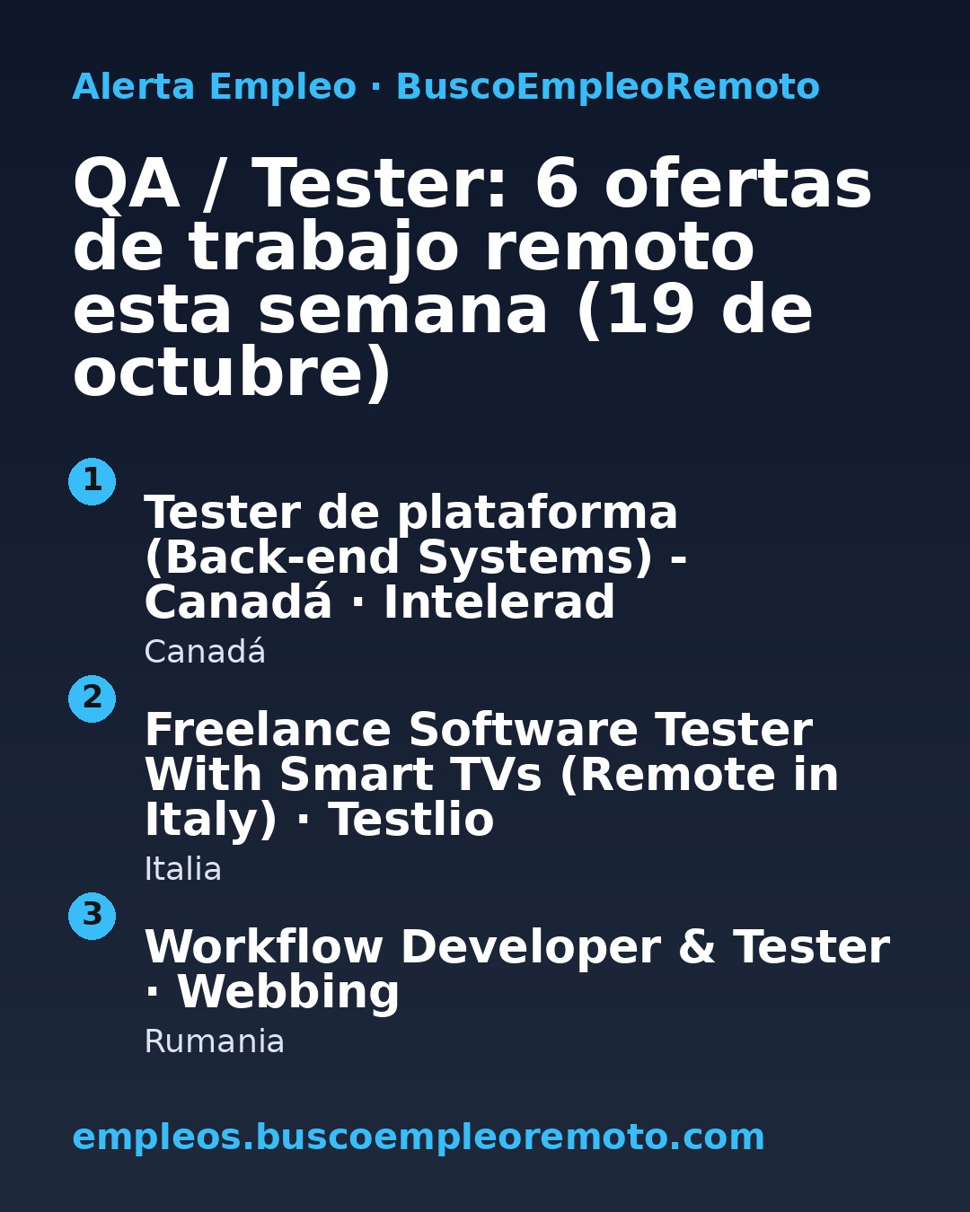 QA / Tester: 6 ofertas de trabajo remoto esta semana (19 de octubre) · imagen 1 de 1