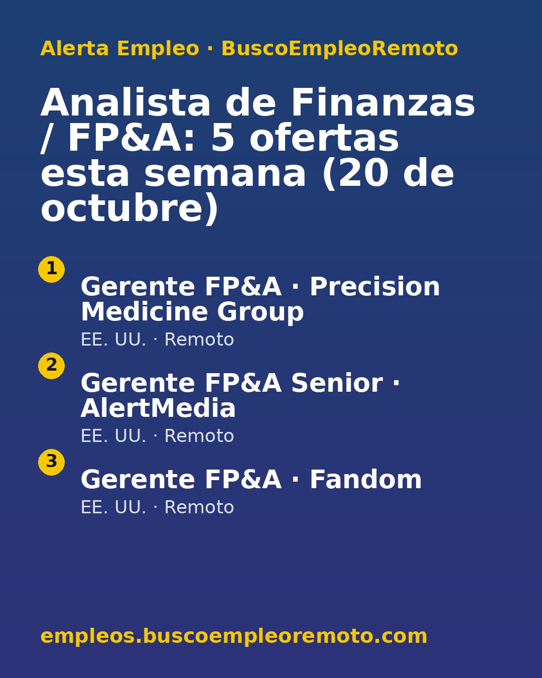 Analista de Finanzas / FP&A: 5 ofertas esta semana (20 de octubre) · imagen 1 de 1