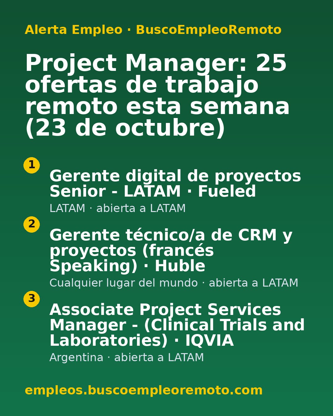Project Manager: 25 ofertas de trabajo remoto esta semana (23 de octubre) · imagen 1 de 1